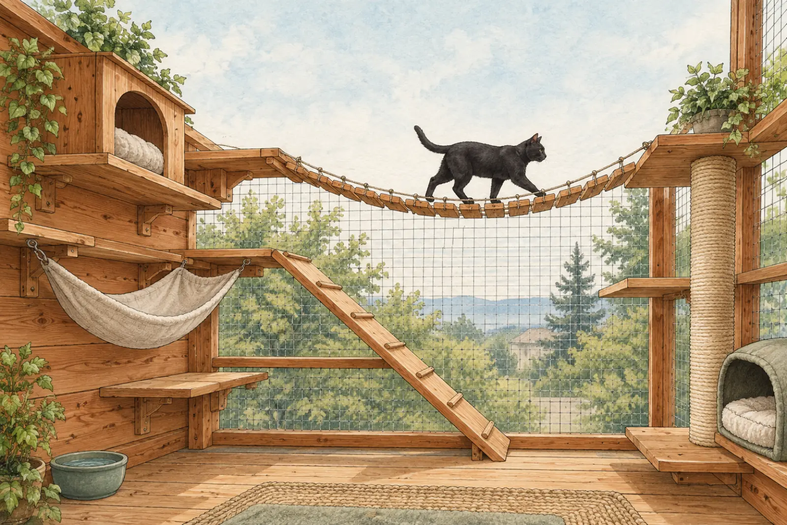Illustration: catio furniture and accessories
